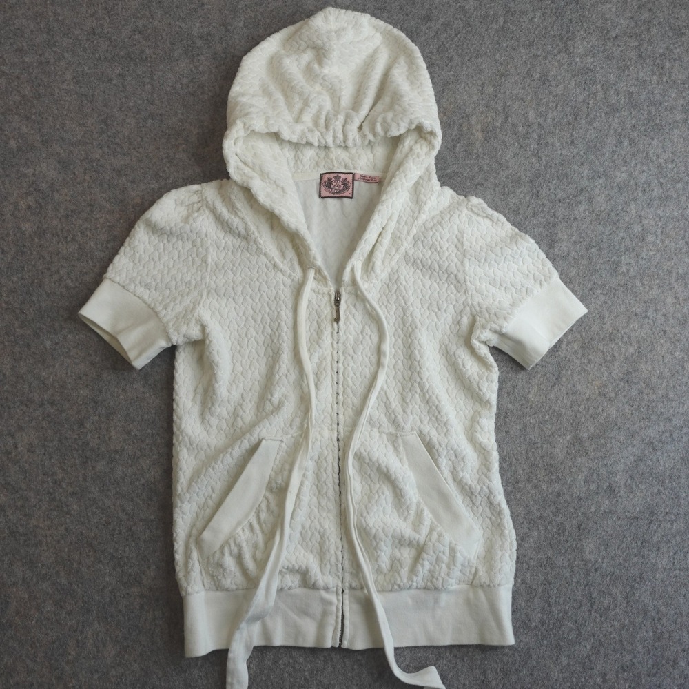Vintage Y2K Juicy Couture White Heart Embossed Zip Up Hoodie M Textured Terry